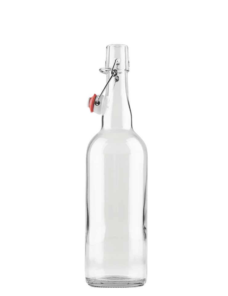 12 oz Round Clear Glass Bottle with Swing Top - 375 ml